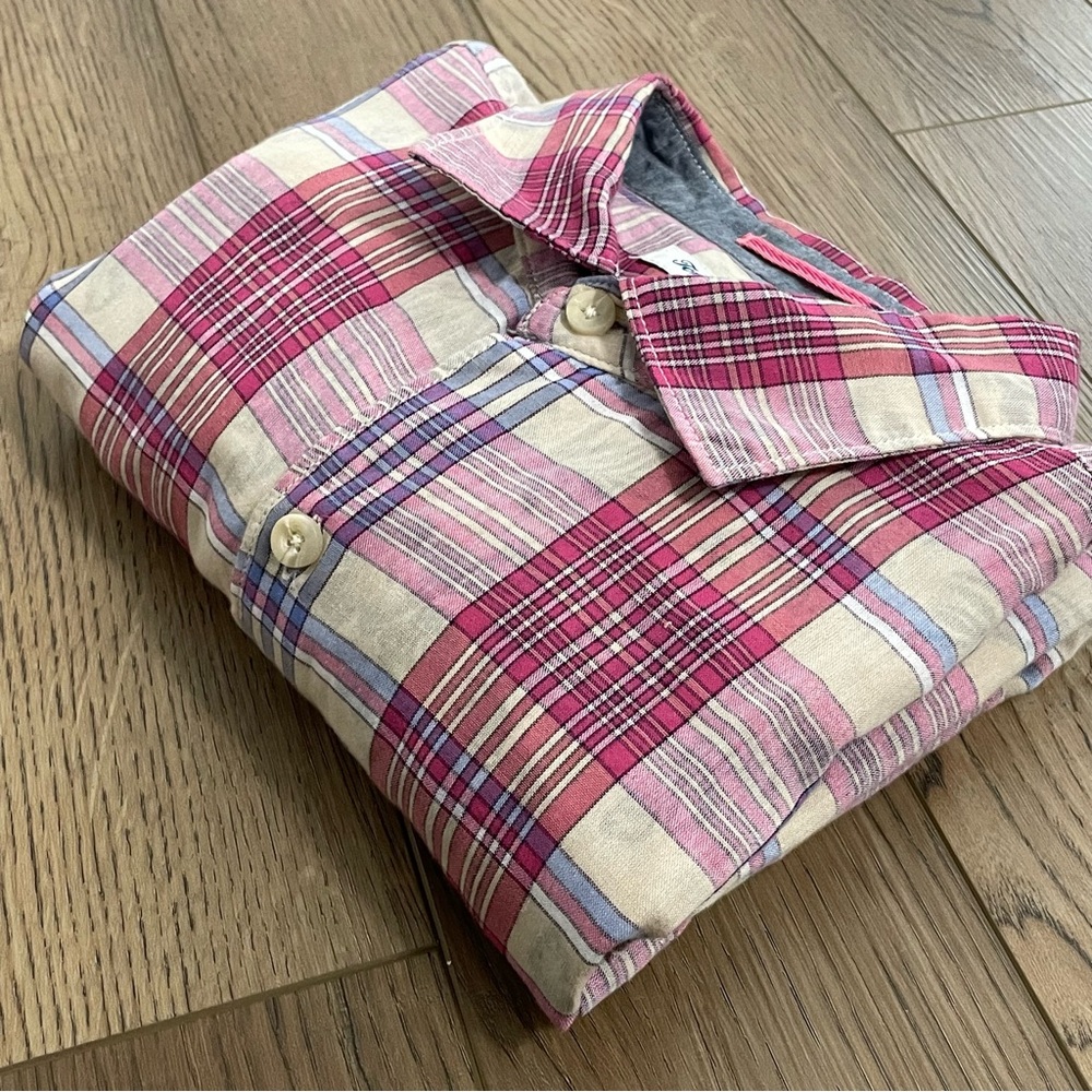 Tommy Bahama Plaid Long Sleeve Floral Shirt Plaid Collard Camp Mens Large - Picture 2 of 14